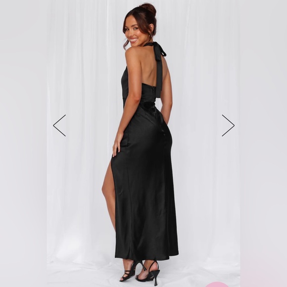 NWT THE ADELINE HALTER SATIN MAXI DRESS BLACK - Picture 2 of 3